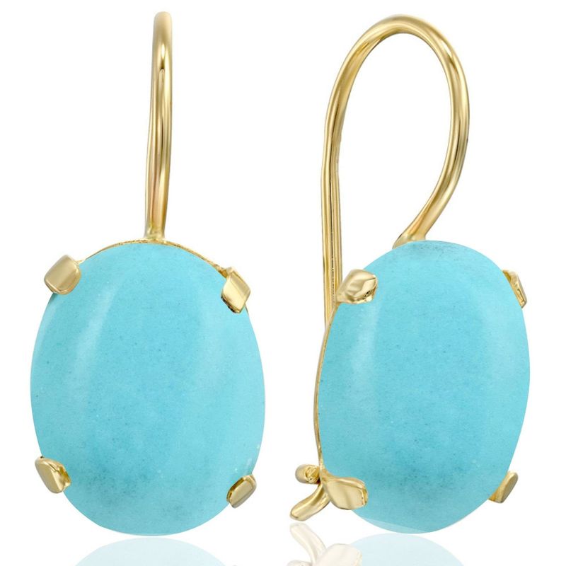 14K Gold Turquoise Oval Dangle Earrings