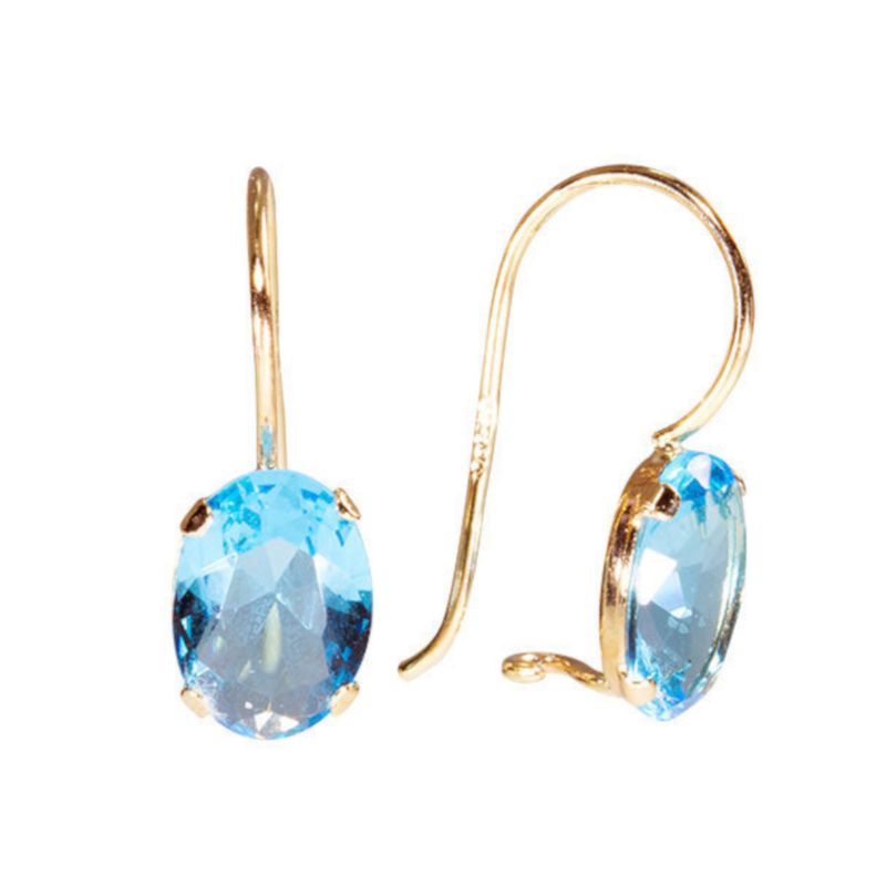 14K Gold Light Blue CZ Oval Dangle Earrings