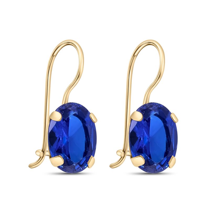 14K Gold Blue CZ 8X10mm Oval Dangle Earrings