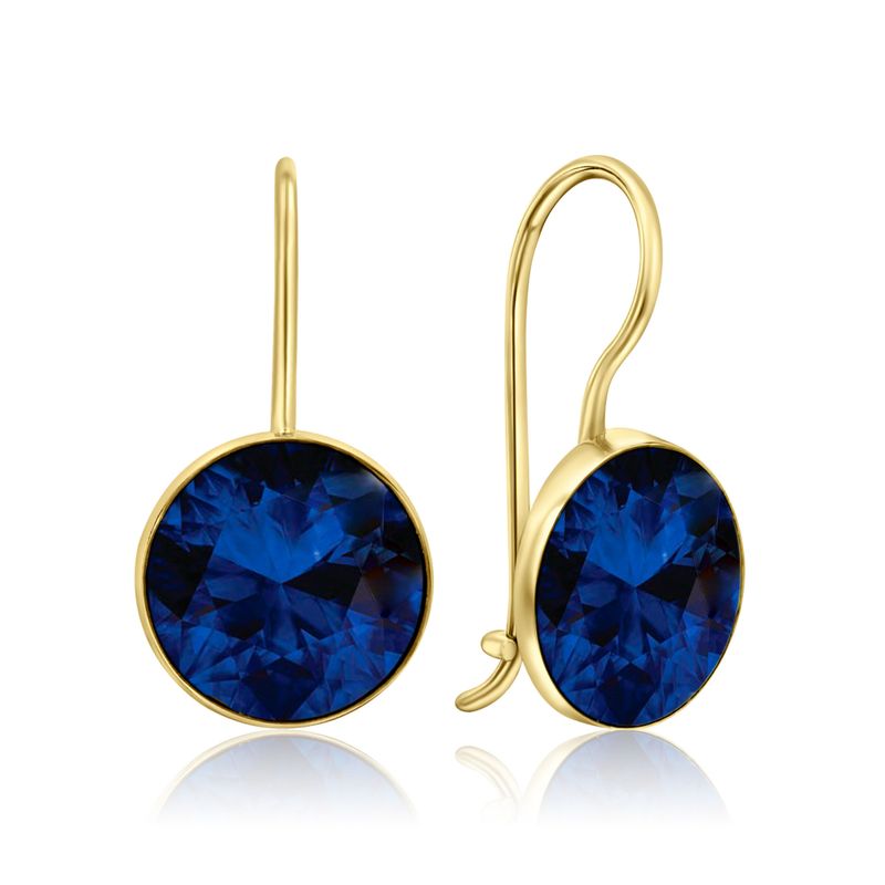 14K Gold Round 8mm Blue CZ Dangle Earrings