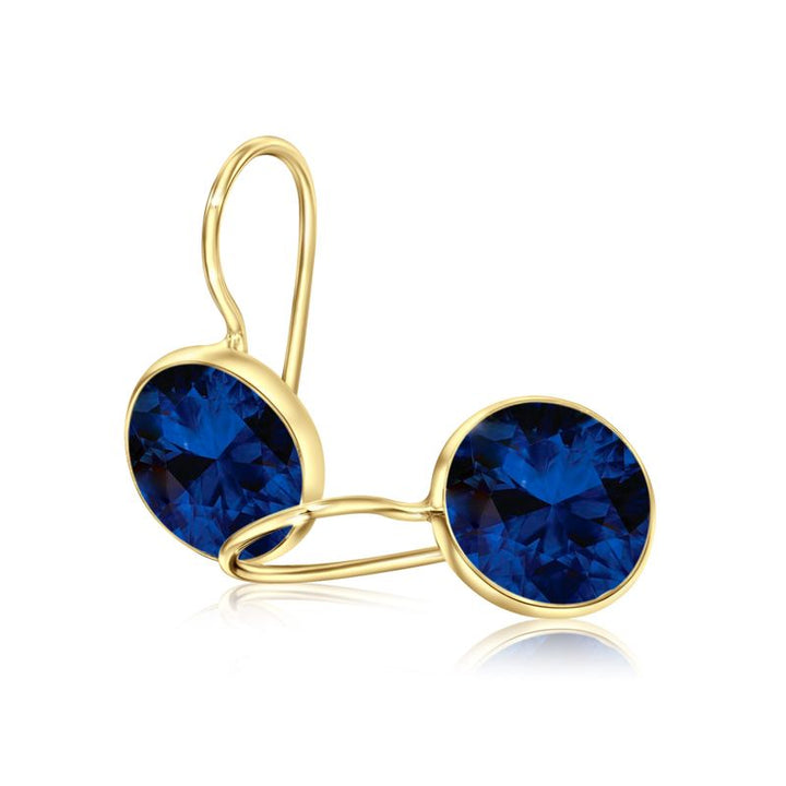 14K Gold Round 8mm Blue CZ Dangle Earrings