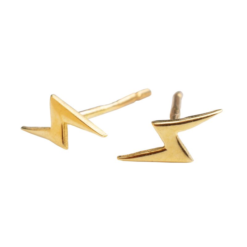 14k Solid Gold Lightning Stud Earrings With Gold Closures