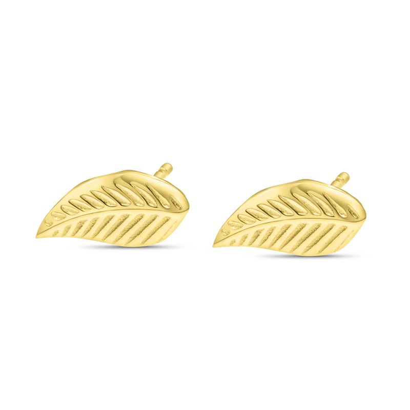 14k Solid Gold Leaf Stud Earrings With Gold Closures