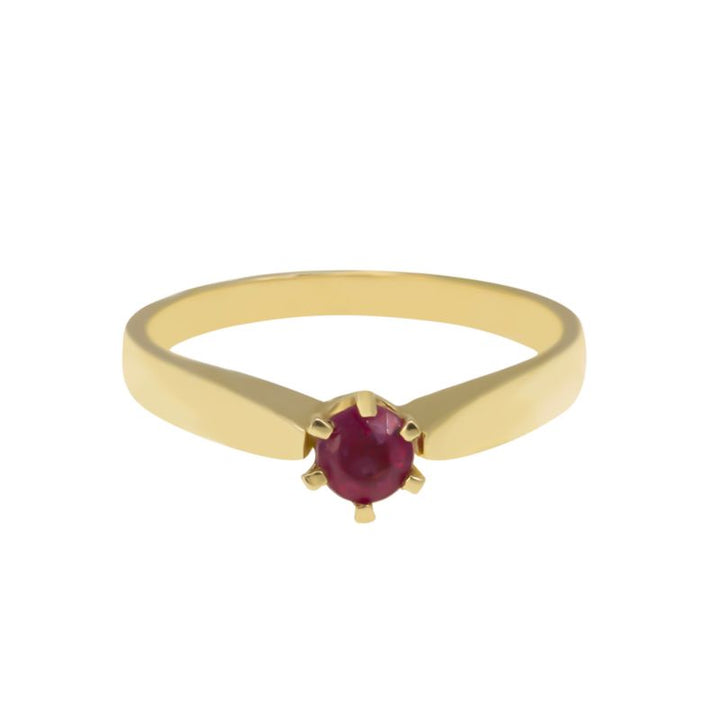 14k Yellow Gold 4mm Natural Red Ruby Solitaire Ring