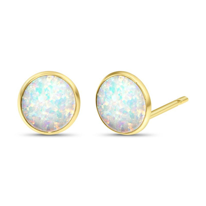 14k Solid Gold 12mm White Opal Stud Earrings With Gold Closures