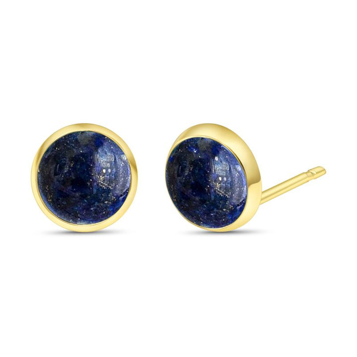 14k Solid Gold 12mm Lapis Stud Earrings With Gold Closures
