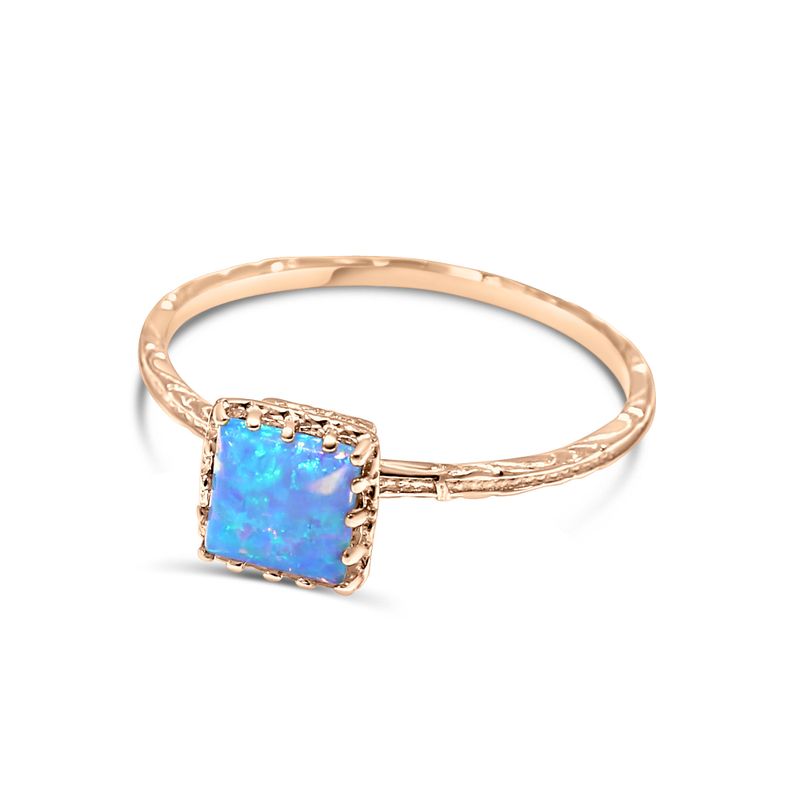 Rose Gold 14K Blue Opal Dainty Square Ring