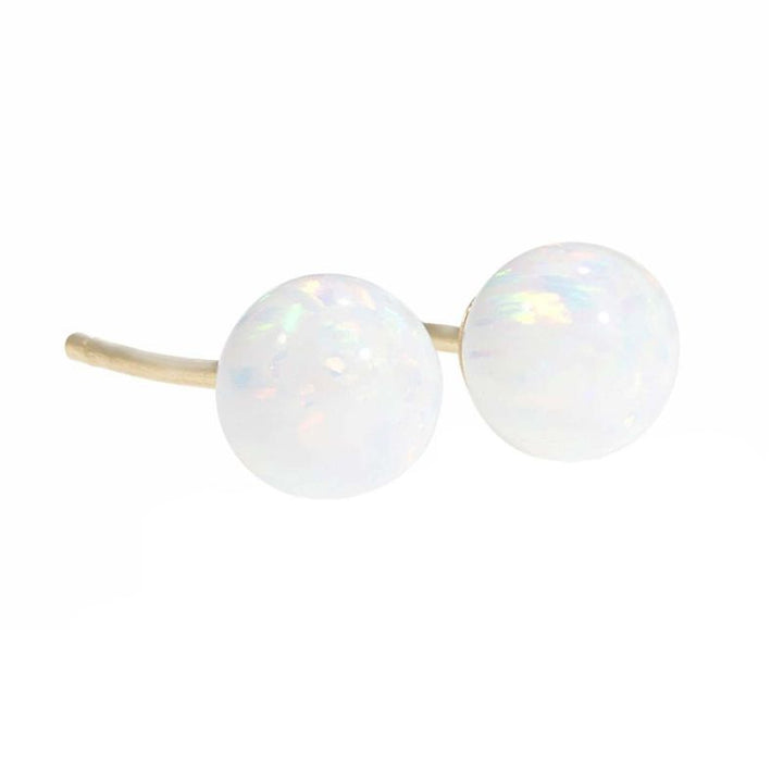 14k Solid Gold White Opal Ball Stud Earrings