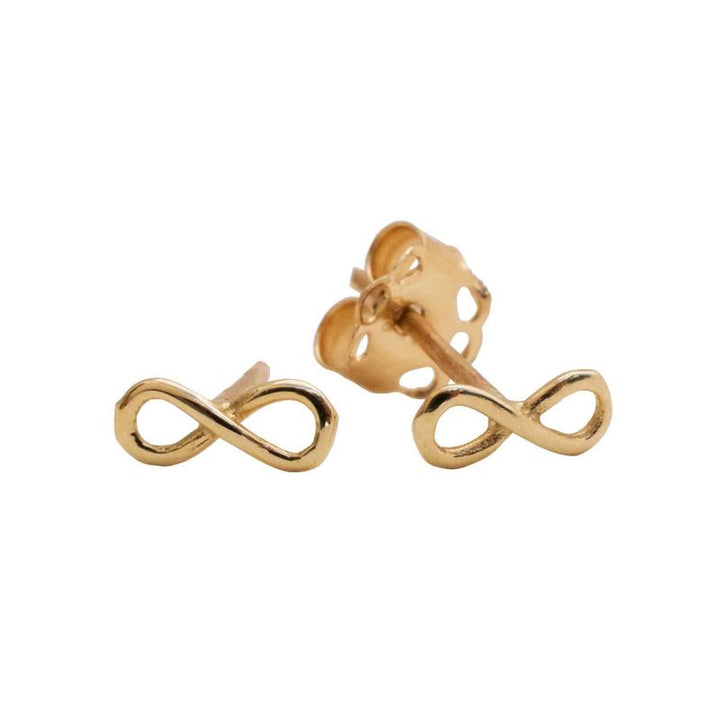 14k Solid Gold Infinity Stud Earrings With Gold Closures