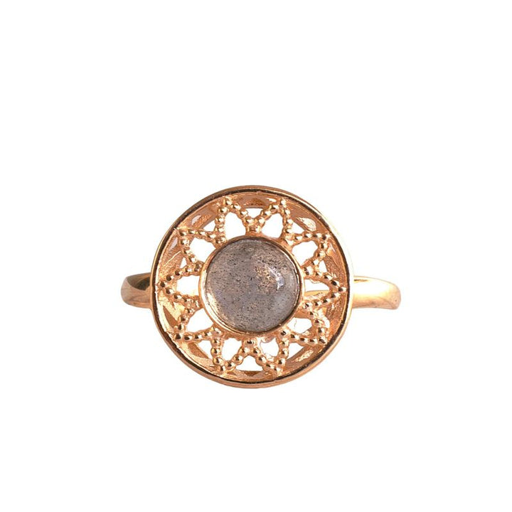 14K Rose Gold Round Brown Labradorite Ring - statement ring , Handmade 