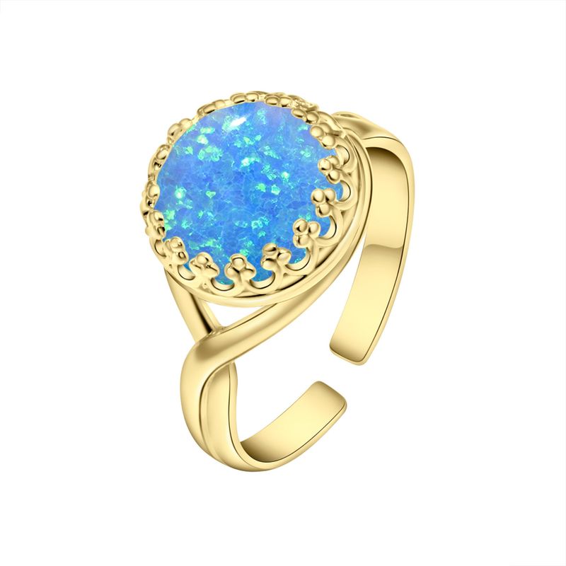 טבעת פתוחה אופל כחול ציפוי זהב