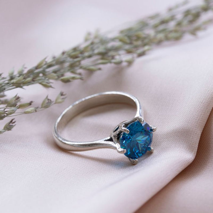טבעת כסף אמיתי 925 זירקון כחול