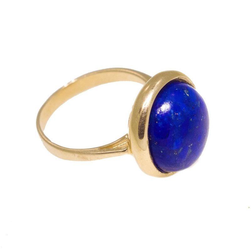 14K Yellow Gold Round 14mm Lapis Vintage Ring