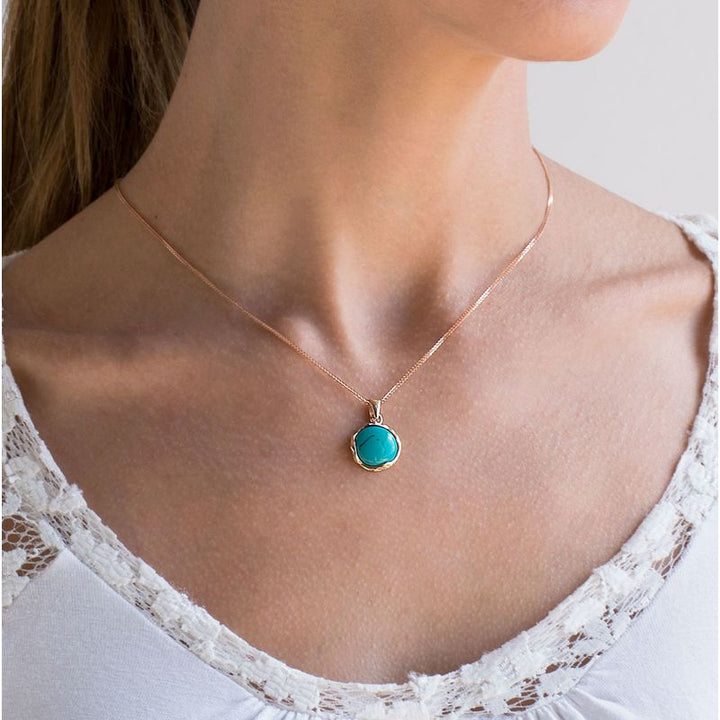 14K Rose gold 12mm Turquoise Vintage Pendant