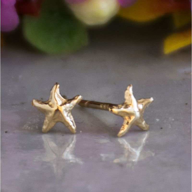 עגילי זהב 14 קראט צמודים כוכב ים