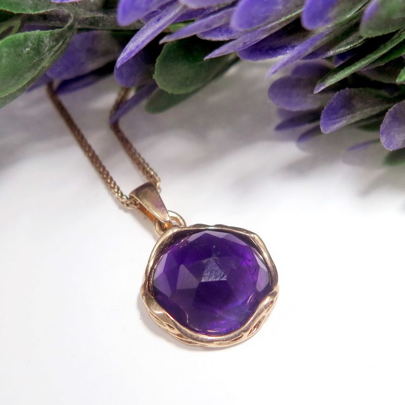 14K Rose gold 12mm Amethyst Vintage Pendant