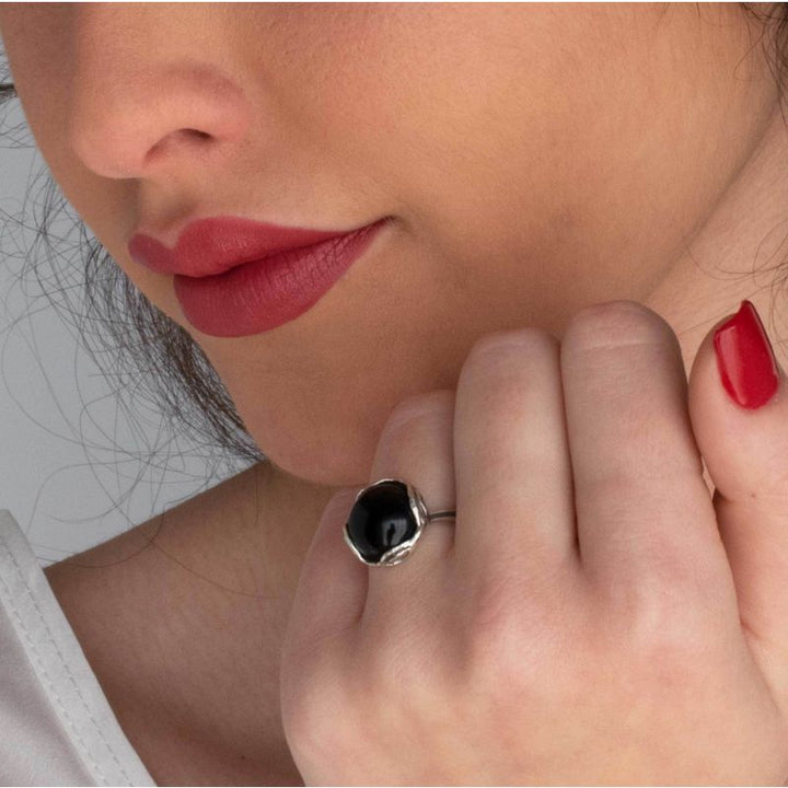 טבעת כסף 925 פתוחה עגולה אוניקס