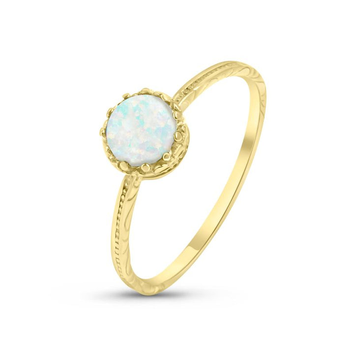 טבעת זהב 14 קראט אופל לבן עגול