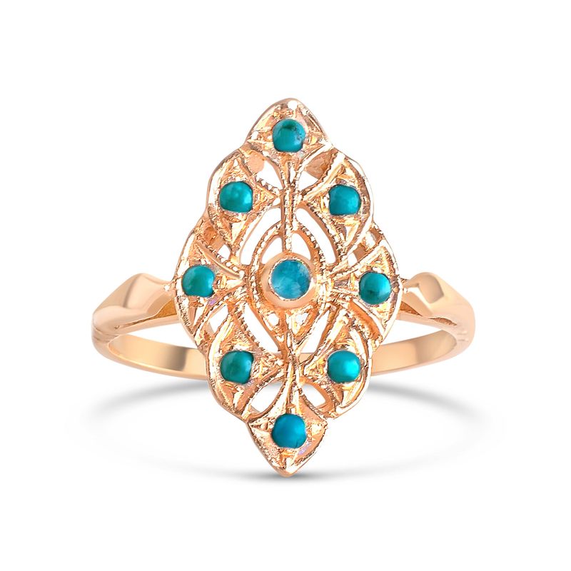 14K Rose gold Round Turquoise Turquoise Ring - Statement Ring , Handmade 
