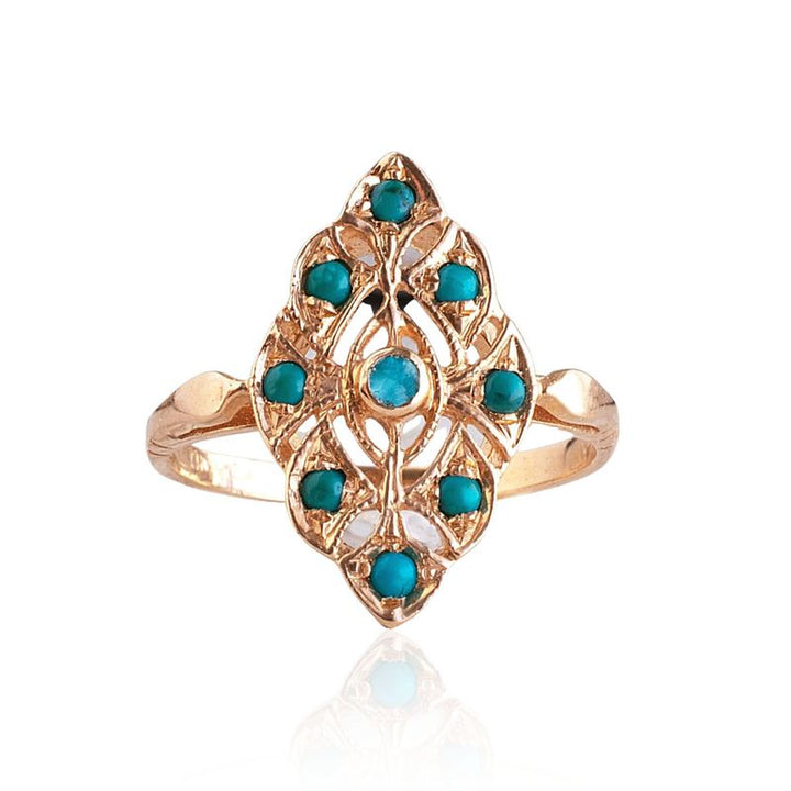 14K Rose gold Round Turquoise Turquoise Ring - Statement Ring , Handmade 