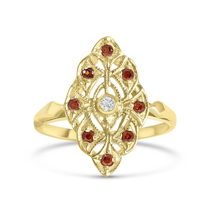 14K Yellow Gold Victorian Multistone Marquise Ring With 2mm Garnet