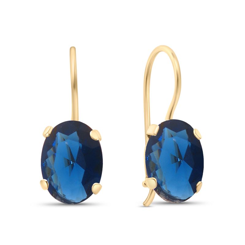 14K Gold Blue CZ Oval Dangle Earrings