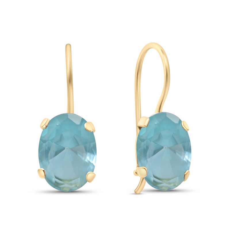 14K Gold Light Blue CZ Oval Dangle Earrings