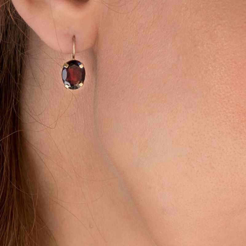 14K Gold Garnet 8X10mm Oval Dangle Earrings