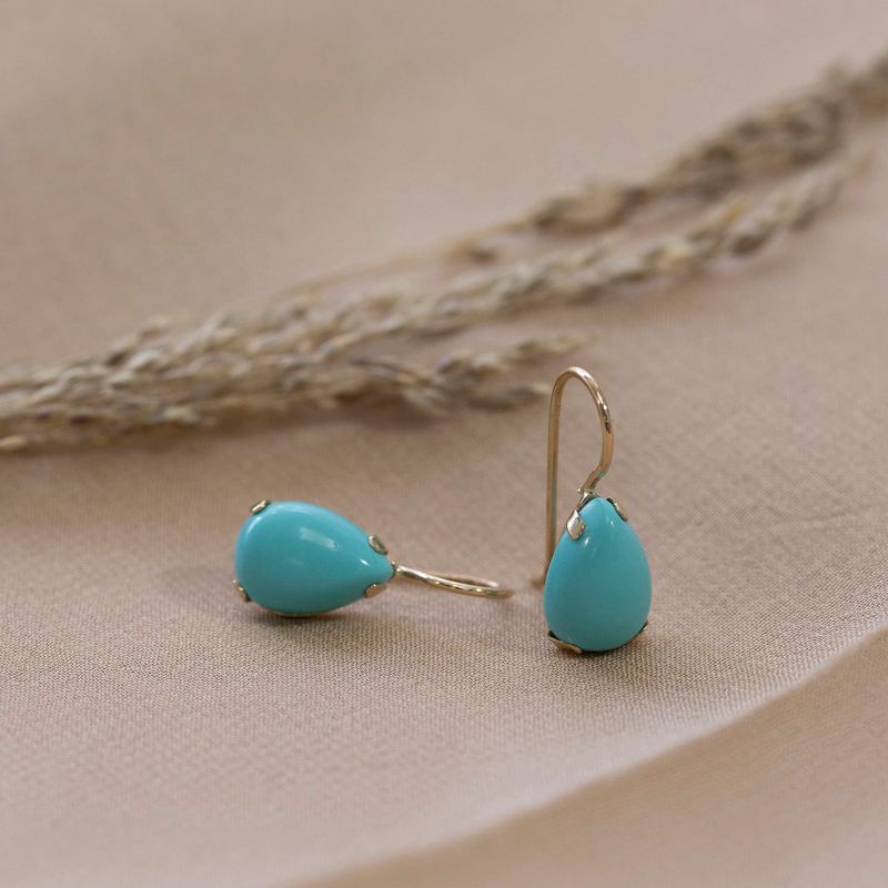 14K Gold Turquoise Drop Shaped Dangle Earrings