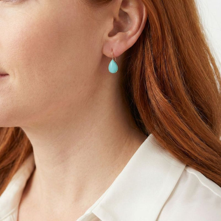 עגילי זהב 14 קראט טיפה טורקיז מלאכותי