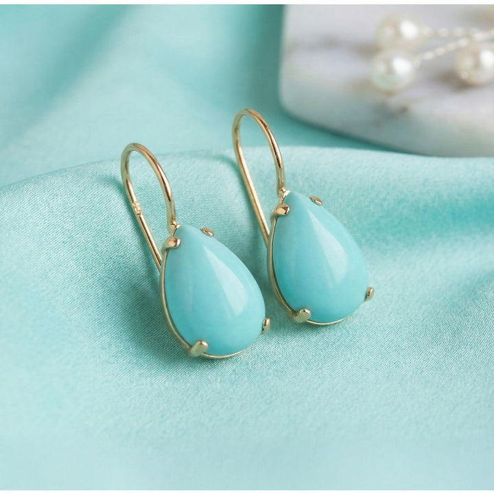 14K Gold Turquoise Drop Shaped Dangle Earrings
