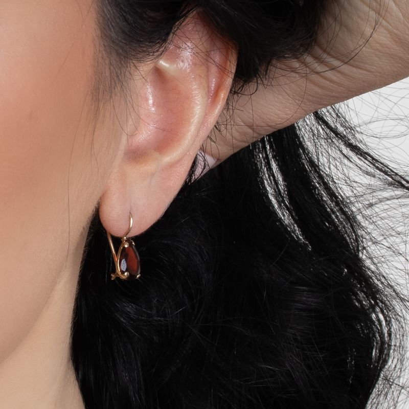 עגילי זהב 14 קראט טיפה אבן גארנט