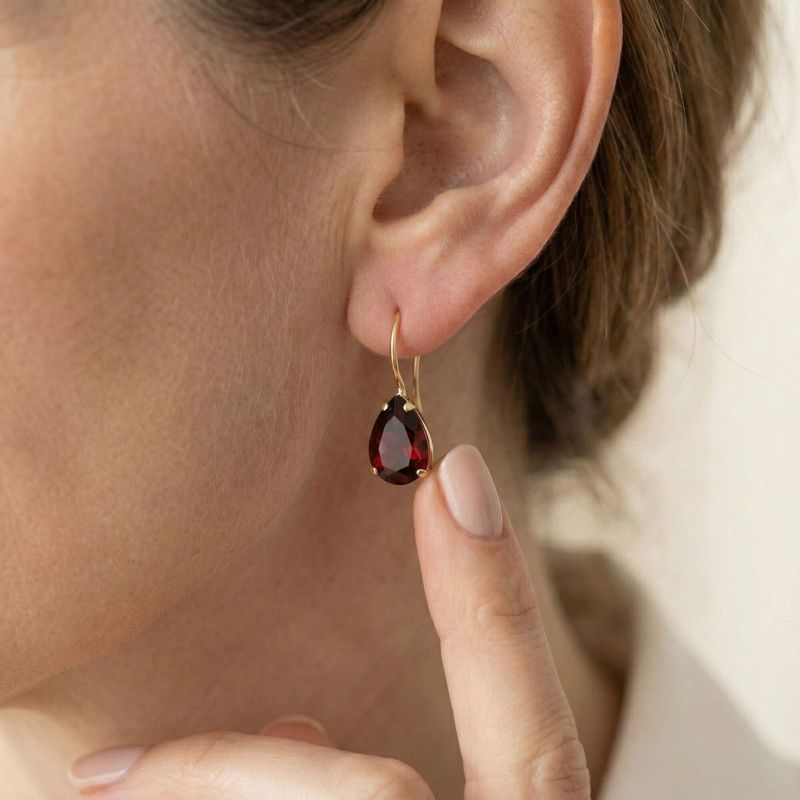 עגילי זהב 14 קראט טיפה אבן גארנט