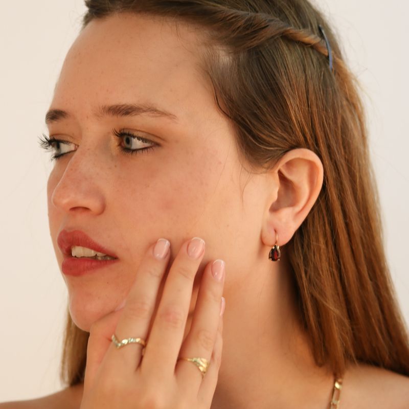 14K Gold Garnet Drop Shaped Dangle Earrings