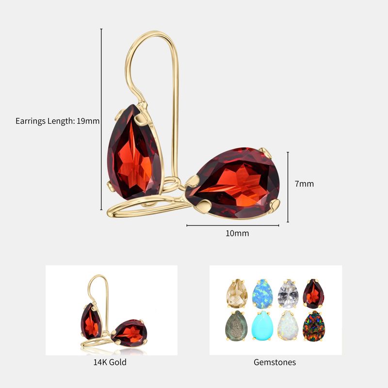 14K Gold Garnet Drop Shaped Dangle Earrings