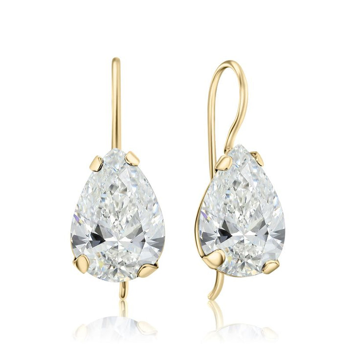 14K Gold White CZ Drop Shaped Dangle Earrings