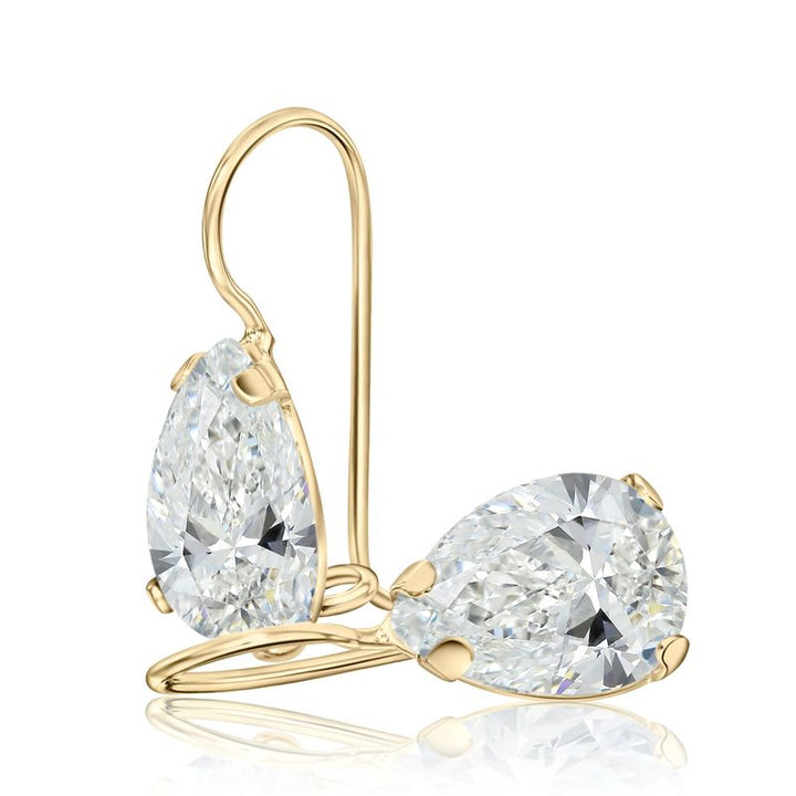 14K Gold White CZ Drop Shaped Dangle Earrings