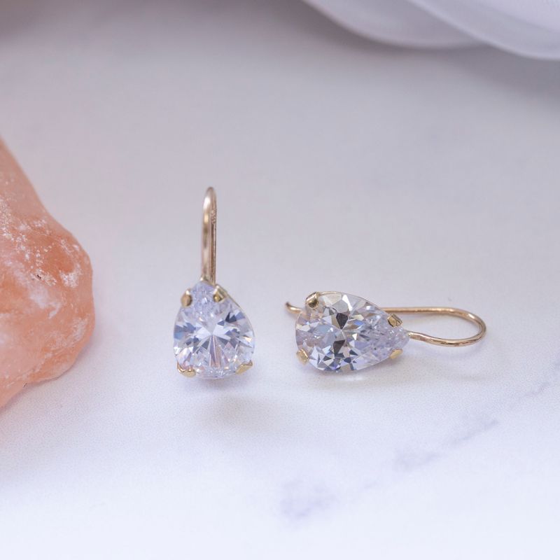 עגילי זהב 14 קראט טיפה זירקון