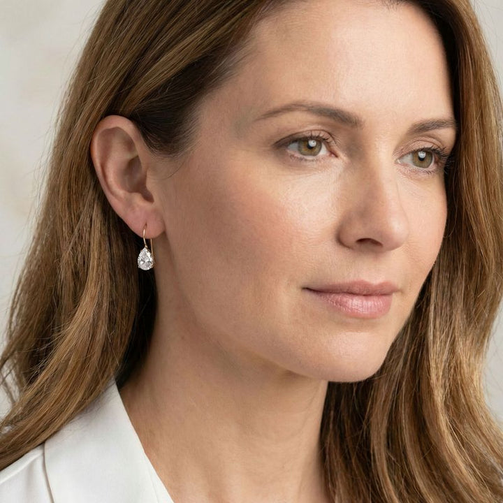 עגילי זהב 14 קראט טיפה זירקון