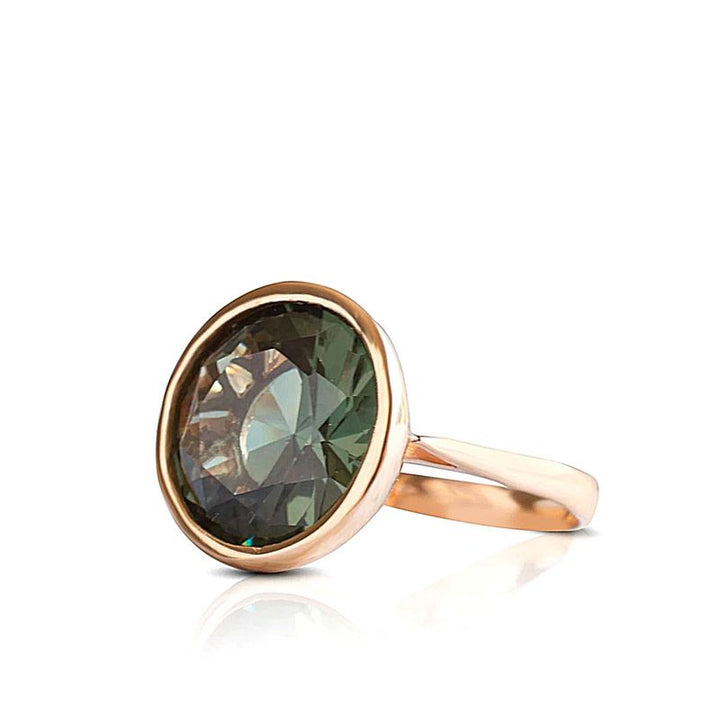 14K Rose gold Round Green Cubic zirconia Ring - Statement Ring , Handmade 