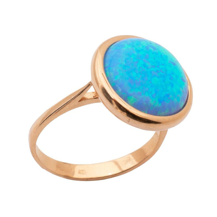 14K Rose gold Round 14mm Blue Opal Vintage Ring