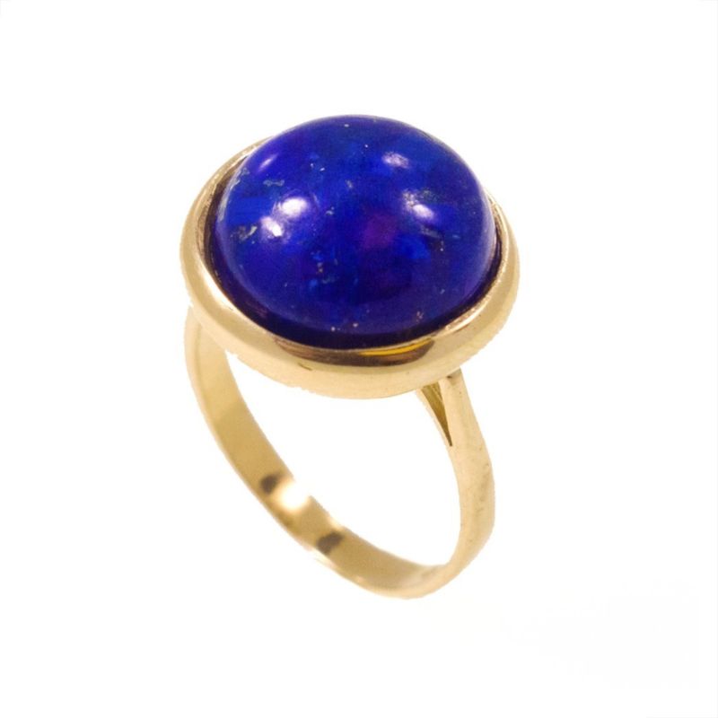 14K Yellow Gold Round 14mm Lapis Vintage Ring