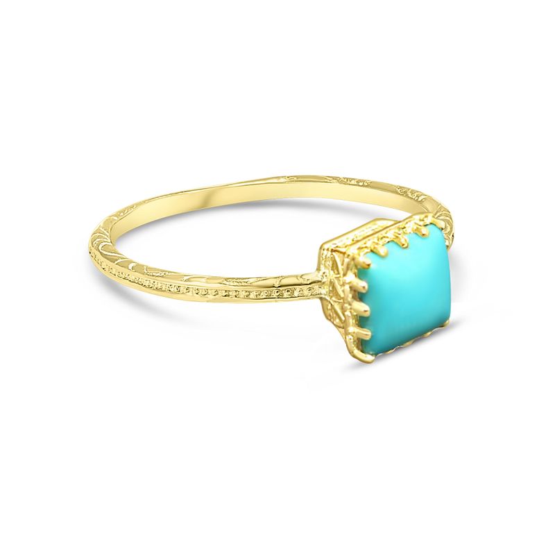 Yellow Gold 14K Turquoise Dainty Square Ring