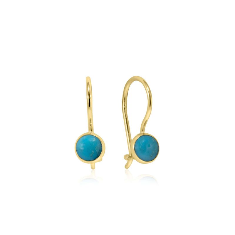 14k Solid Gold 4mm Turquoise Dangle Earrings for Girls