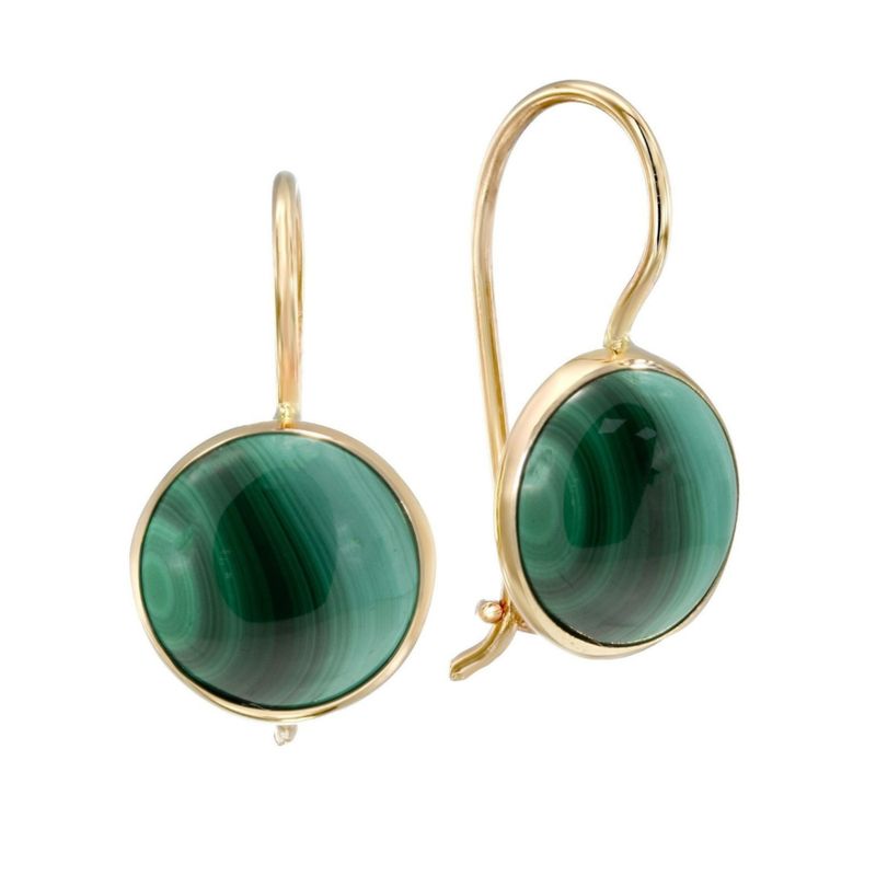 14K Gold Round 8mm Malachite Dangle Earrings