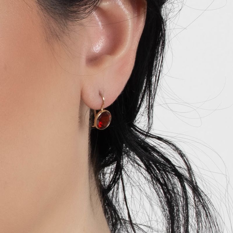 עגילי זהב 14 קראט תלויים אבן גארנט בורדו