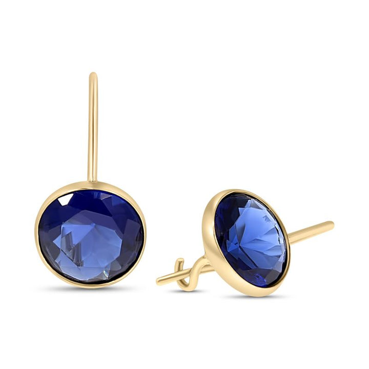 14K Gold Round 8mm Blue CZ Dangle Earrings