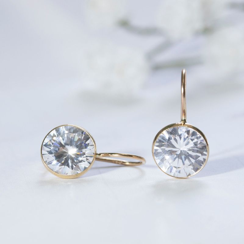14K Gold Round 8mm White CZ Dangle Earrings