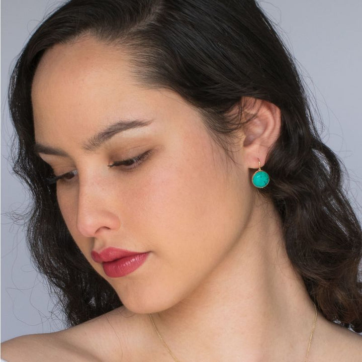 עגילי זהב 14 קראט תלויים אבן טורקיז