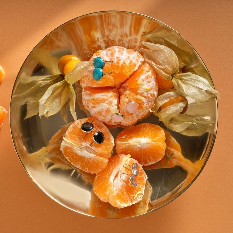 עגילים תלויים זהב 14 קראט אבן רוז קווארץ